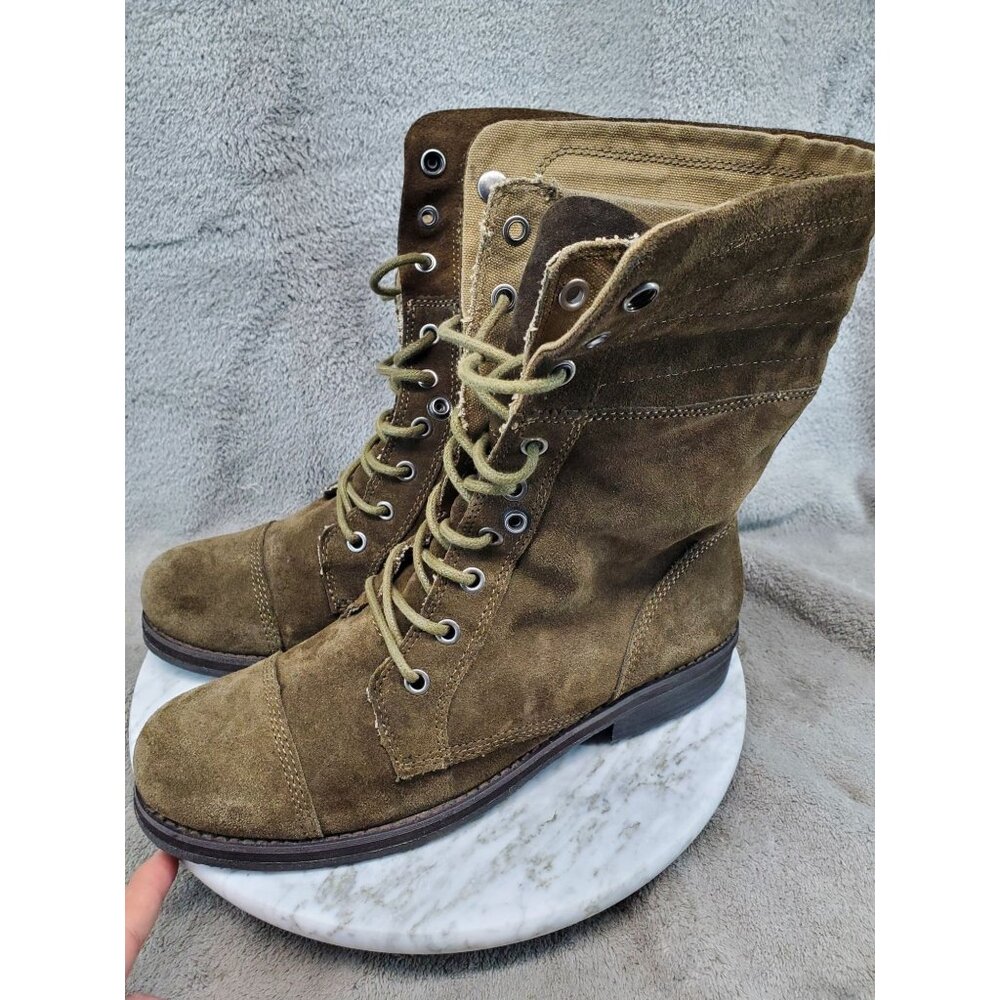 Nine West Shoes Womens 9 Olive Green Suede Lace-Up Combat Boots